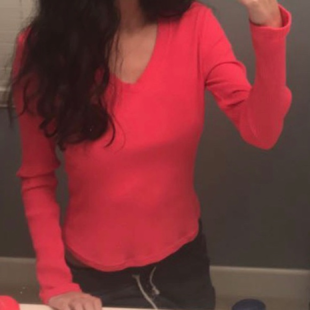 Hot Pink Fuchsia Sweater/Sweatshirt V Neck Shirt